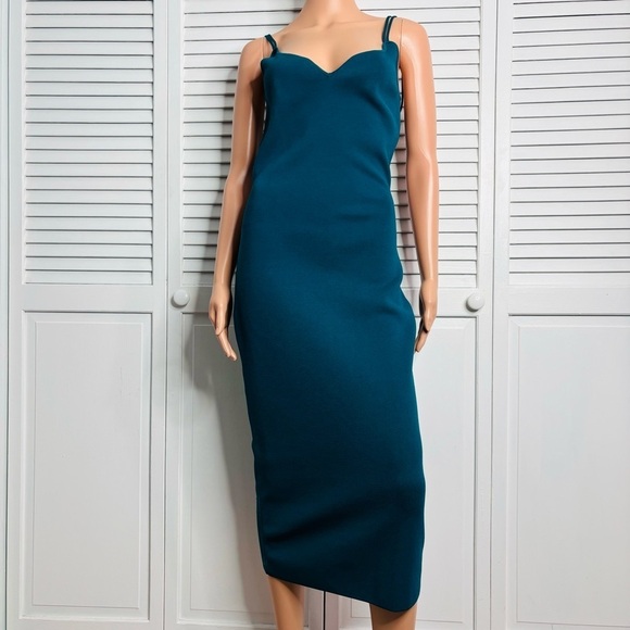 THE SEI Double Strap Teal Midi Sheath Dress Size Medium - Picture 2 of 10